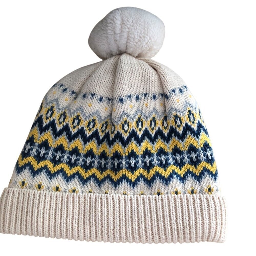Baby Gap Fair Isle Wool Fleece Lined Beanie Hat 18 - 24 M Ivory Blue Yellow NEW